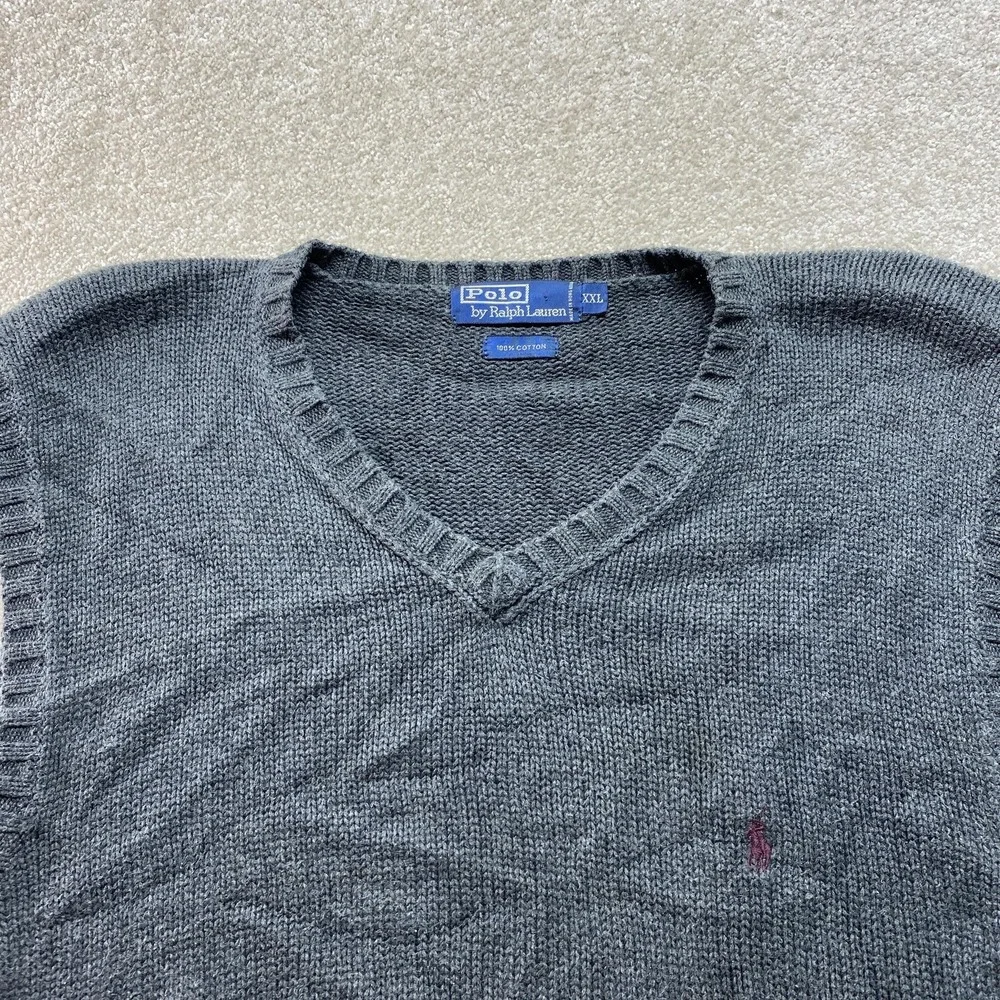 Polo Ralph Lauren Sweater Vest Mens 2XL Gray V Neck Pullover Knit Classic Cotton